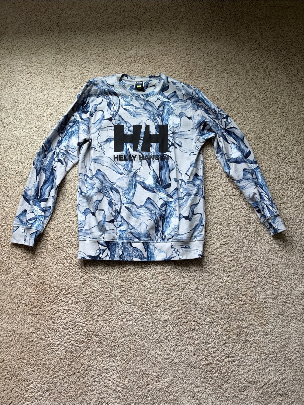 Helly Hansen Men’s Navy and White Crewneck Sweater with Wave Print
